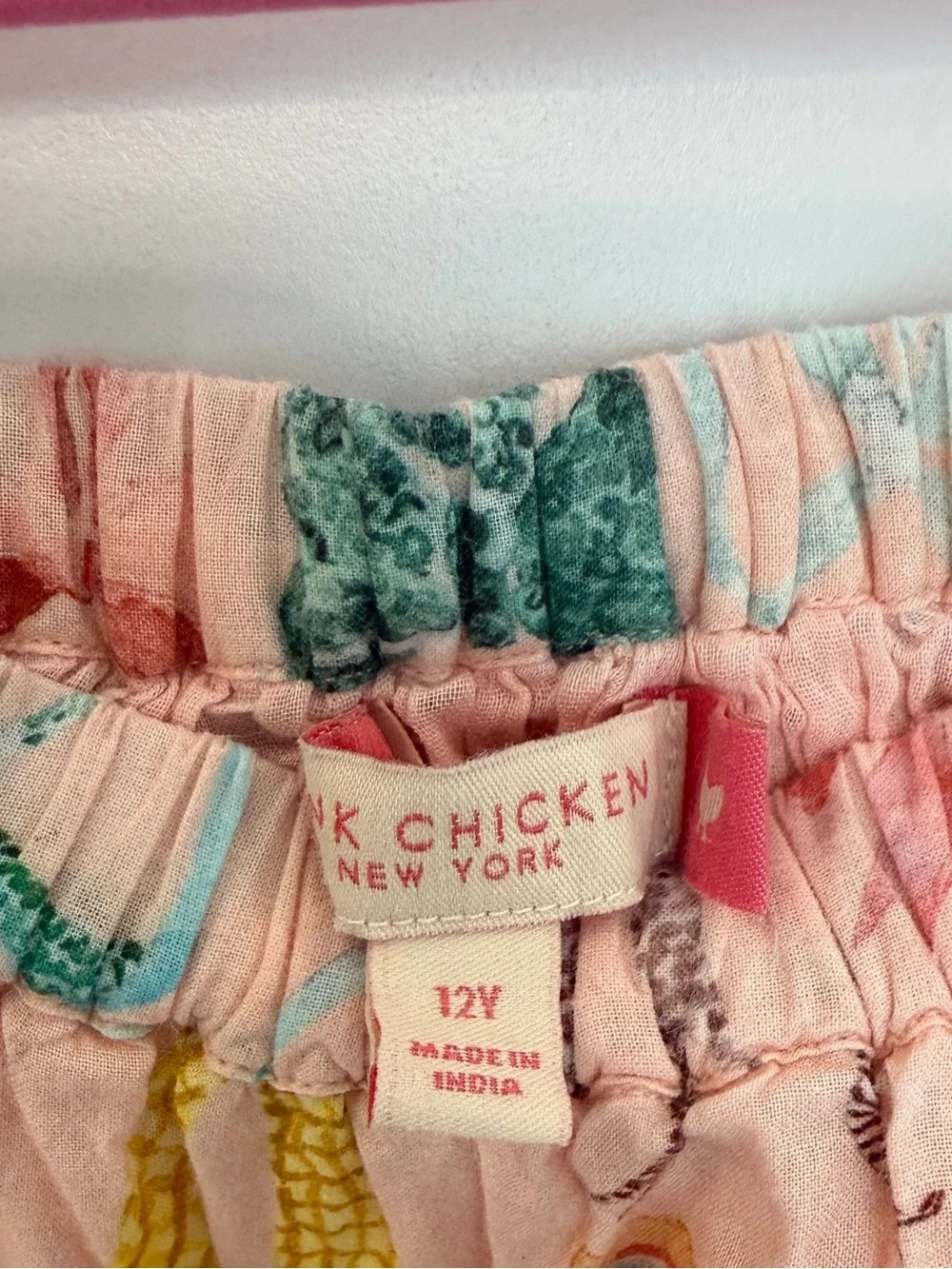 Girls Pink Chicken Bow-Print 100% Cotton Tiered and Lined Skirt